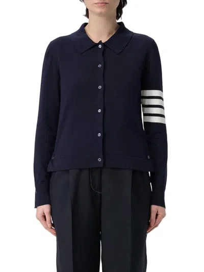 Thom Browne Cropped Navy Cardigan With Pointed Collar In Blue