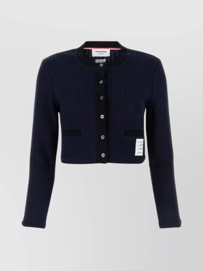 Thom Browne Waffle-knit Cotton Cardigan In Blue