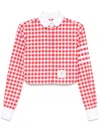 Thom Browne 4-bar Gingham Check Flannel Crop Button-up Shirt In Pink