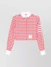 Thom Browne Cropped Round Collar Shirt With Gingham Check In Red