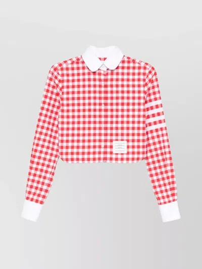 Thom Browne Cropped Round Collar Shirt With Gingham Check In Red