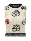 Thom Browne White Donegal Cable Check & Rose Vest In Beige