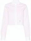 Thom Browne Cropped Shirt With Vertical Pink And White Stripes And Classic Collar In White