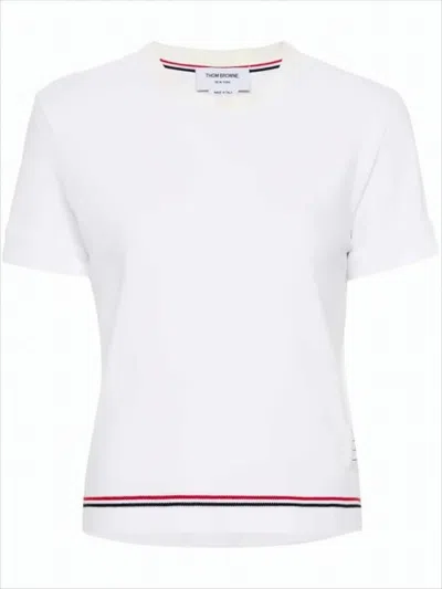 Thom Browne Cropped Short-sleeved T-shirt With Signature Trim In White