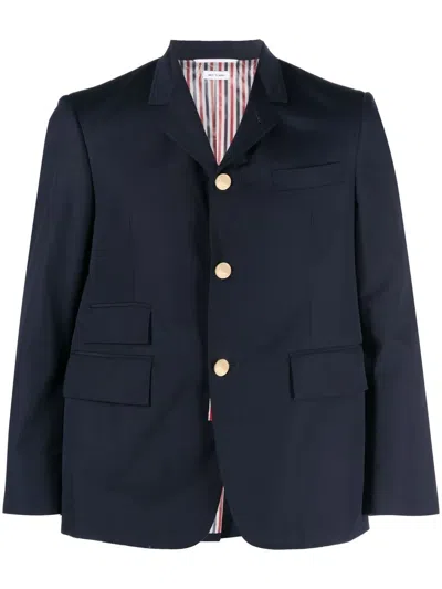 Thom Browne Single-breasted Cropped-sleeve Blazer In Navy