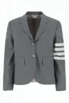 Thom Browne Cropped Tailored Jacket With Structured Silhouette And Signature Stripes In Gray