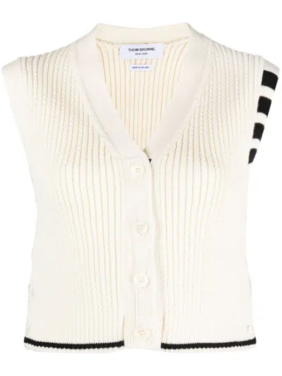 Thom Browne Off-white Cropped Cardigan In 100 White