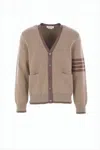 Thom Browne Cropped V-neck Cardigan With Distinctive Stripe Detail In Brown