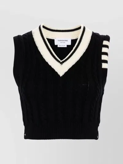 Thom Browne Cropped V Neck Pullover Vest In Blue
