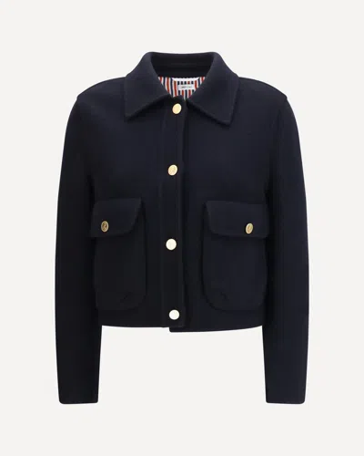 Thom Browne Cropped Virgin Wool Jacket In Blue