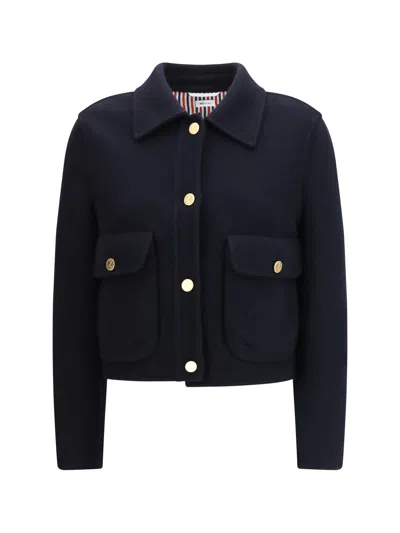 Thom Browne Cropped Virgin Wool Jacket In Blue