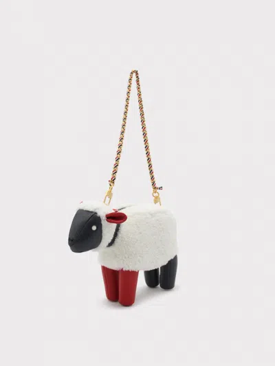 Thom Browne Sheep Shearling Shoulder Bag In Red