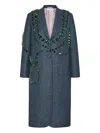Thom Browne Crystal-embellished Windowpane-print Coat In Blue