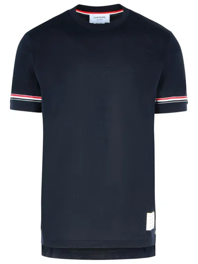 THOM BROWNE THOM BROWNE 'CUFF' NAVY COTTON T-SHIRT