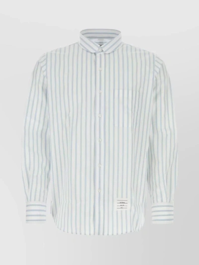 Thom Browne Cuffed Sleeves Striped Poplin Shirt In White