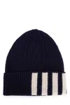 Thom Browne 4-bar Stripes Rib Knit Beanie In Blu