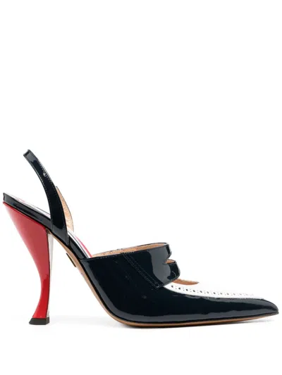 THOM BROWNE THOM BROWNE CURVED-HEEL LEATHER PUMPS, PERFORATED DETAILING