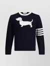 Thom Browne Dachshund Embroidered Sweater Adjustable Cuffs In Black
