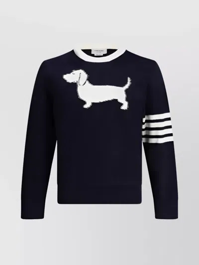 Thom Browne Dachshund Embroidered Sweater Adjustable Cuffs In Black
