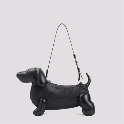 Thom Browne Dachshund-shaped Black Calf Leather Tote Bag In White