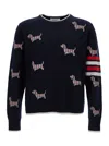 THOM BROWNE DARK BLUE ALL-OVER PATTERNED CREW NECK jumper IN WOOL BLEND MAN