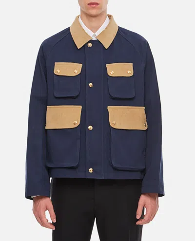 THOM BROWNE NAVY BLUE PANELLED SHIRT JACKET