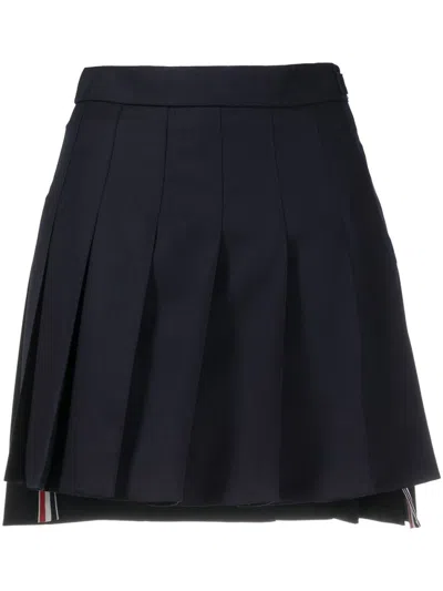 THOM BROWNE DARK BLUE RWB PLEATED WOOL SKIRT