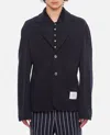 Thom Browne Logo Patch Single-breasted Blazer In Dark Blue