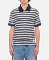 Thom Browne Striped Linen-blend Jersey Polo Shirt In Dark Blue