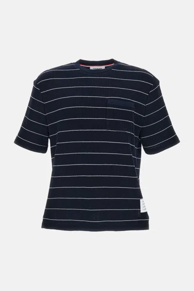 THOM BROWNE DARK BLUE STRIPED T-SHIRT