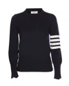 Thom Browne Buttoned Crewneck Knitwear With Ribbed Hem In Black