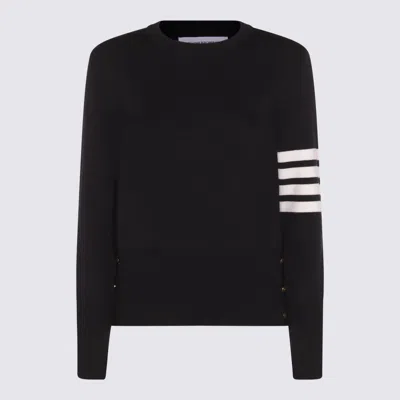 Thom Browne Crewneck Wool Sweater With Signature Stripes In Blue