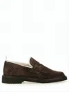 Thom Browne Dark Brown Suede Loafers With Shearling Lining And Tricolor Detail In Brown