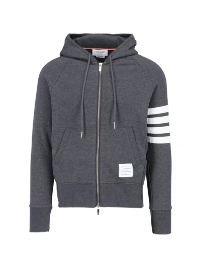 Thom Browne Dark Grey 4-bar Cotton Zip Hoodie In Gray