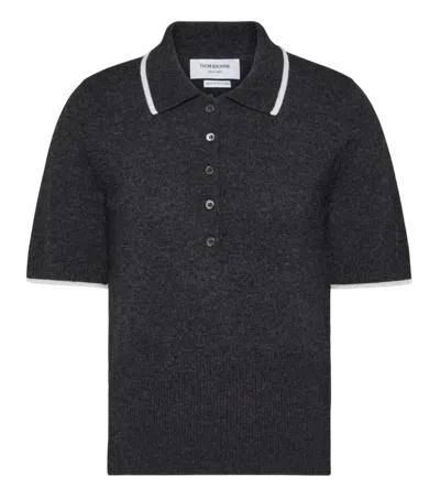 Thom Browne Dark Grey Back Print Polo In Black