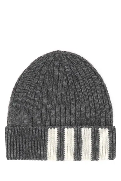 THOM BROWNE DARK GREY CASHMERE BEANIE HAT