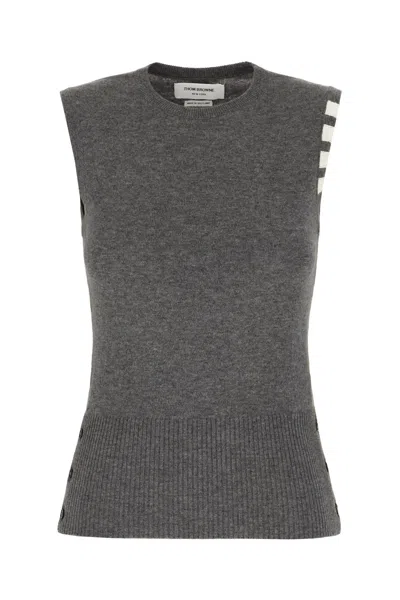 Thom Browne Dark Grey Cashmere Sleeveless Sweater In Gray