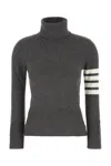Thom Browne Cashmere Sweater With Buttoned Turtleneck And Ribbed Cuffs In Gray