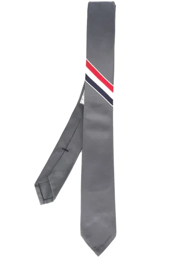 Thom Browne Dark Grey Classic Stripes Tie