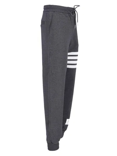 Thom Browne Dark Grey Cotton Sport Pants With Mid-rise Waist And Signature Stripes In Black