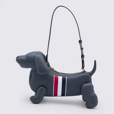 Thom Browne Dark Grey Leather Shoulder Bag In Blue