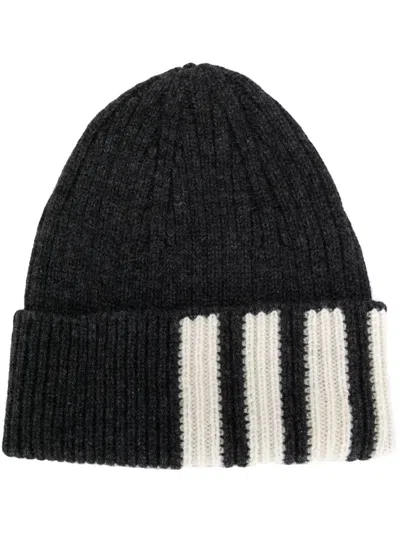 THOM BROWNE DARK GREY STRIPE BEANIE HAT