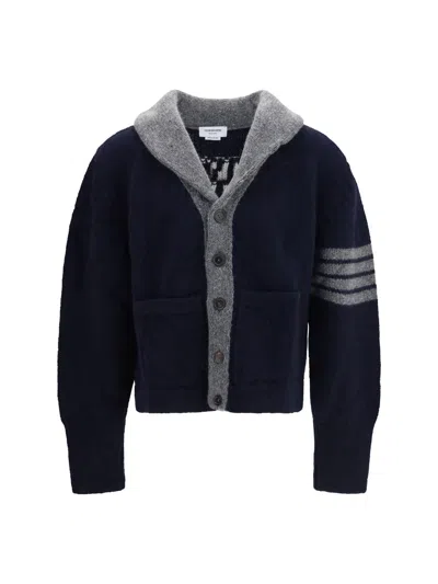 Thom Browne Dark Navy Shawl Neck Cardigan In Blue