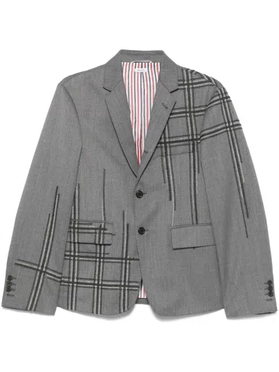 Thom Browne Deconstructed Blanket-stitch Blazer In Gray