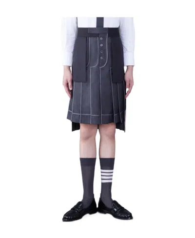 Thom Browne Deconstructed Pleated Wool Skirt In Black
