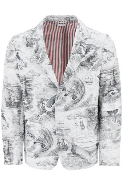 THOM BROWNE DECONSTRUCTED SINGLE-BREASTED JACKET WITH NAUTICAL TOILE MOTIF
