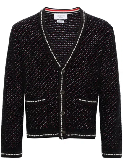 Thom Browne Decorative-stitch Bouclé Cardigan In Blau