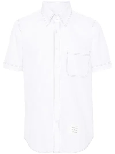Thom Browne Decorative-stitch Cotton Shirt In White