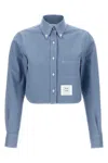 Thom Browne Cropped Denim Shirt With Contrast Stitching In Blue