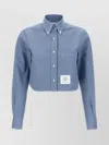 Thom Browne Cropped Denim Shirt With Contrast Stitching In Blue